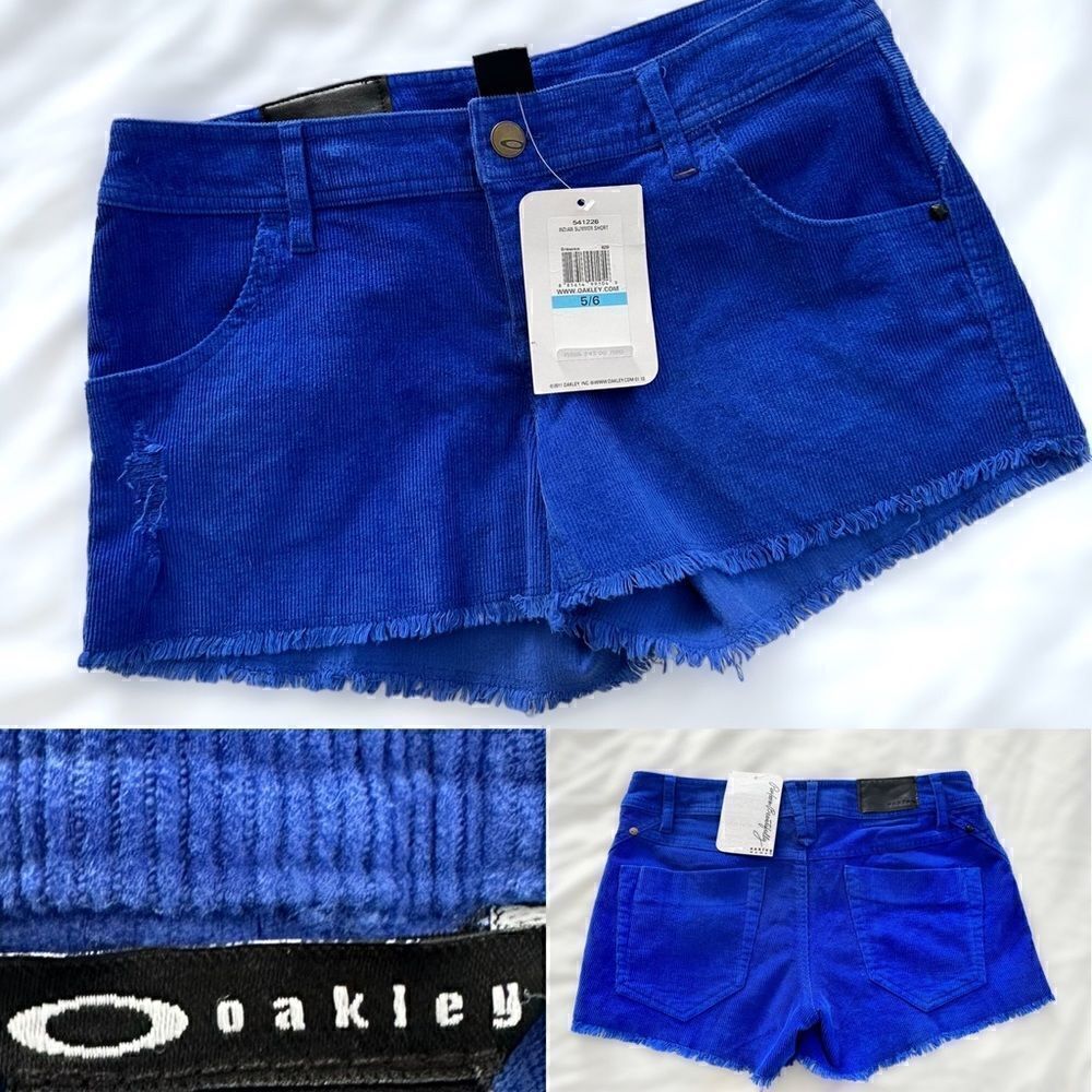 Oakley Corduroy Blue Distressed Fringe Shorts Size 5 / 6